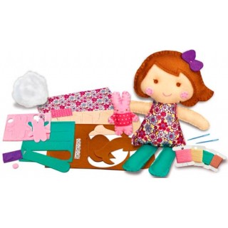 Costure a boneca menina e seu coelhinho, Kit brinquedo Educativo, Agulha Plástica Bordar 8+