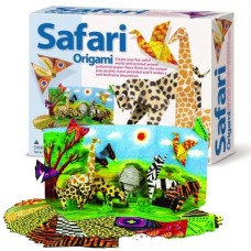 Origami Safári, Dobradura, Kit Educativo 30 folhas estampadas, 8 animais e um cenário