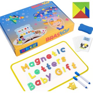 Brinquedo Alfabetização Montessori Letras Magnéticas, Números, Tangram 171pcs