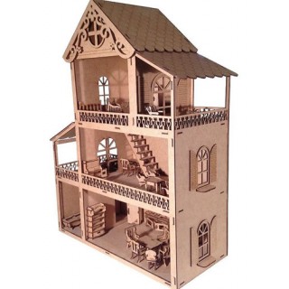 Casa de Boneca, Casinha de Montar, Quebra-Cabeça 3D Brinquedo MDF com 43 moveis