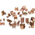 Móveis Kit com 43 moveis para Casinha e Castelo MDF Quebra-Cabeça 3D Brinquedo MDF de Montar