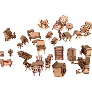 Móveis Kit com 43 moveis para Casinha e Castelo MDF Quebra-Cabeça 3D Brinquedo MDF de Montar