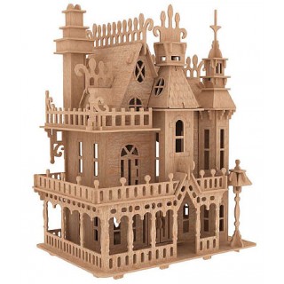 Casa de Boneca, Castelo Montar, Quebra-Cabeça 3D + de 200 pcs, Brinquedo MDF + 35 moveis