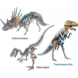 Dinossauros 3x p/ montar, Quebra-Cabeça 3D, Tiranossauro, Velociraptor, Estiracossauro