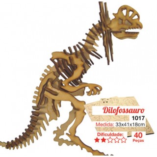 Dinossauro Dilofossauro p/ montar, Quebra-Cabeça 3D, 40 peças, Brinquedo e decoração MDF