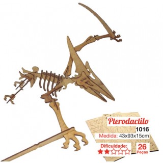 Dinossauro Pterodáctilo p/ montar, Quebra-Cabeça 3D, 26 peças, Brinquedo e decoração MDF