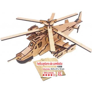Helicóptero de Combate p/ Montar, Quebra-Cabeça 3D, 82pcs, Brinquedo MDF