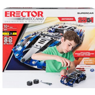 Meccano SuperCar 25 em 1 STEM Montagem Kit, 328 pçs Robótica Estrutural Motor